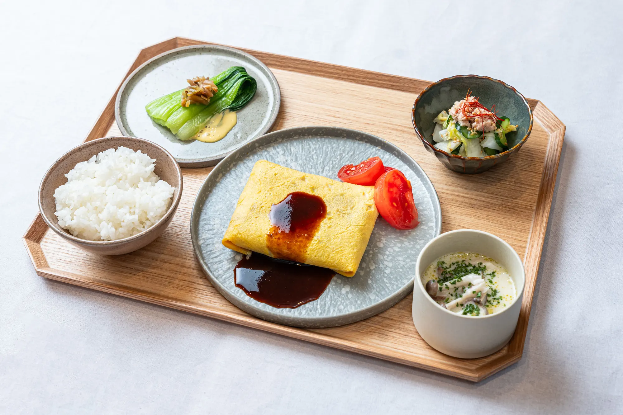 和洋食 - オムライス、ご飯、青梗菜